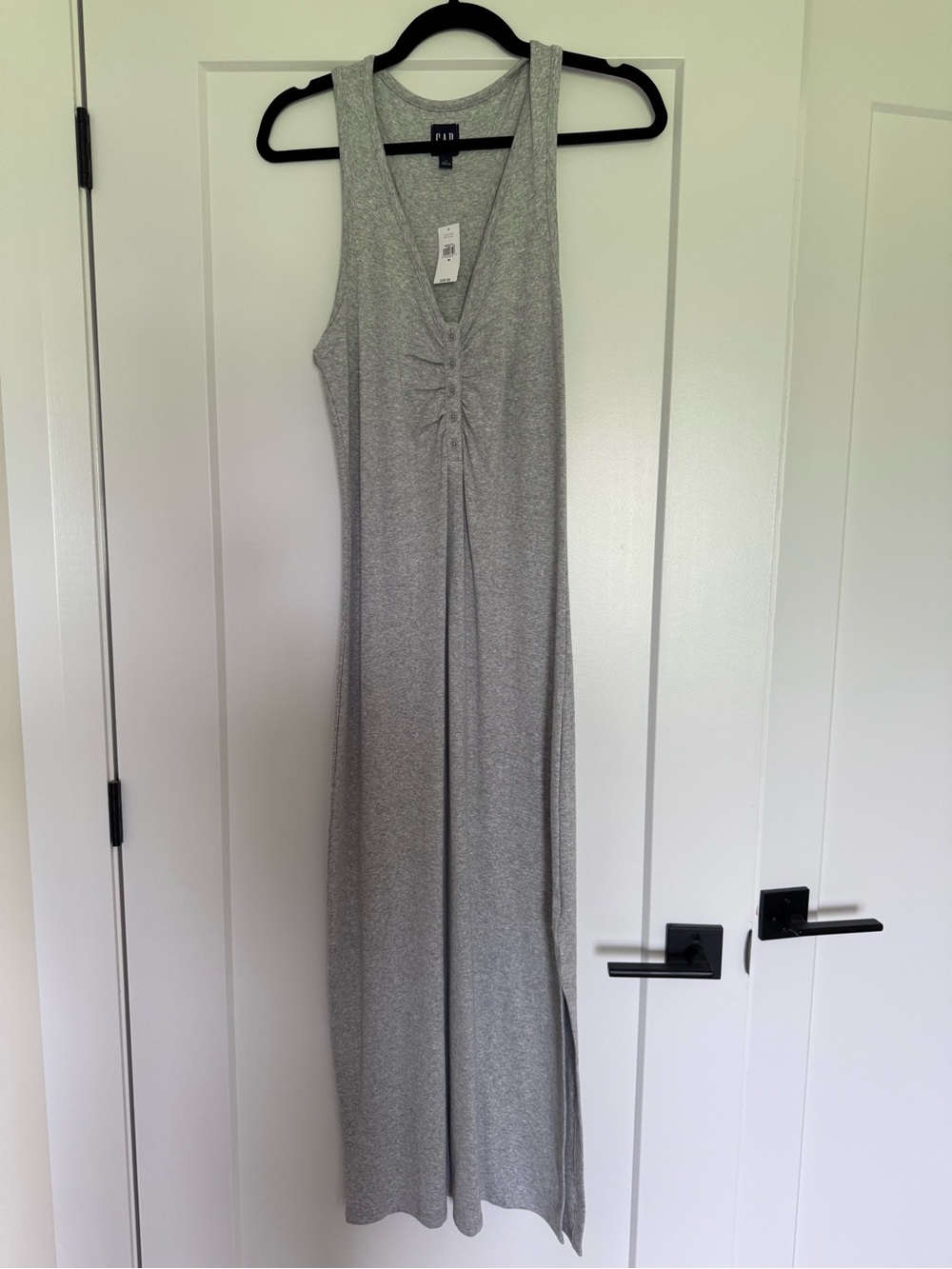 Gap Sleeveless Gray Maxi Dress with Ruched Front